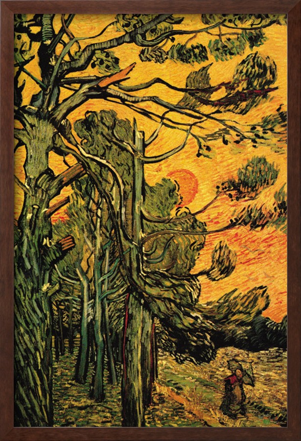 Pine Trees Against a Red Sky with Setting Sun - Vincent Van Gogh Paintings